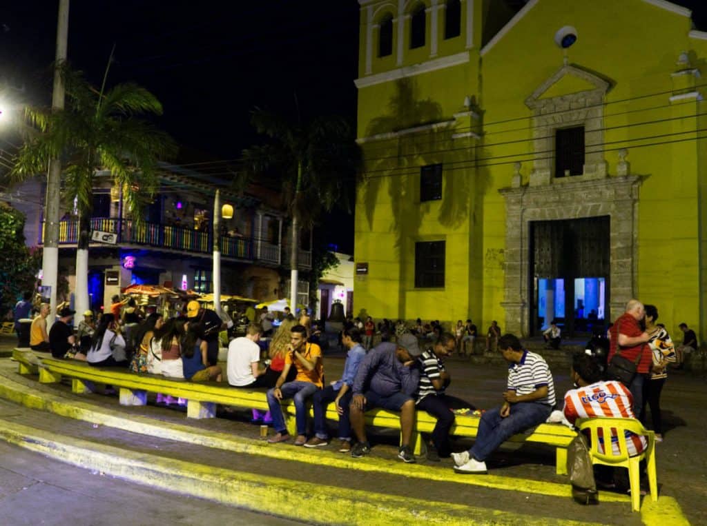 After dark people gather in Trinity Square, located in the Getsemani neighborhood.